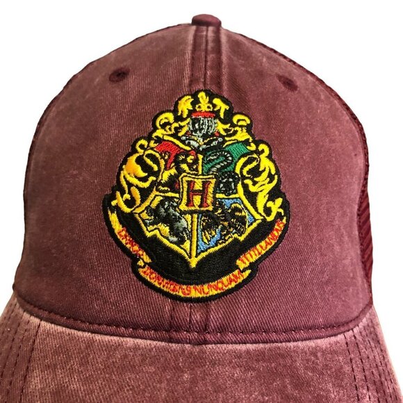 NWT Harry Potter Faded Maroon Patched Trucker Hat Cap Mesh Back Adjustable Strap - Picture 2 of 7